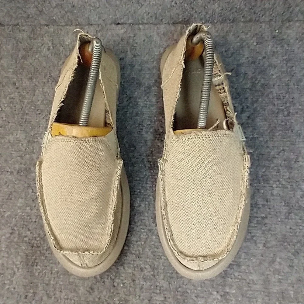 Sanuk Sideline Tan Khaki Canvas Slip On Loafers Mens 9 SWF1160 Casual Shoes